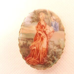 Porcelain Victorian Couple Brooch
